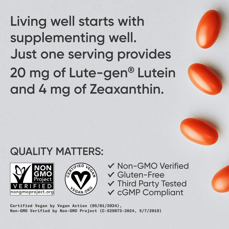 Sports Research Vegan Lutein + Zeaxanthin (20mg) with Organic Coconut Oil, 120 softgels - Better Absorption ~ Supports Vision & Eye Health