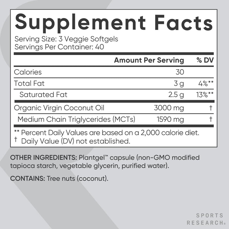 Sports Research Virgin Coconut Oil, 120 Veggie Softgels - Supports Healthy Weight Loss