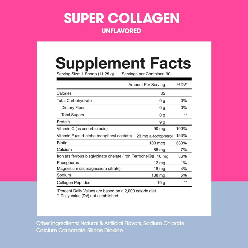 Obvi Super Collagen Peptides Protein Powder, Unflavoured, 30 serving - Gluten and Dairy Free, Hydrolyzed Grass-Fed Bovine Collagen Peptides