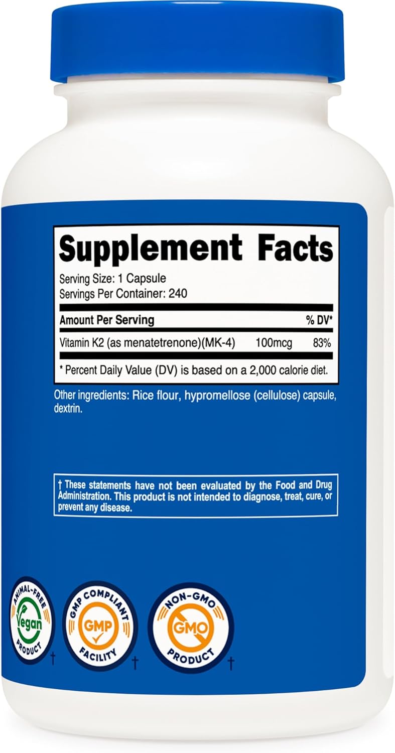 Nutricost Vitamin K2 (MK4) 240 Capsules - Gluten Free and Non-GMO