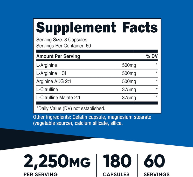 Nutricost Nitric Oxide Booster 2250mg, 180 Capsules