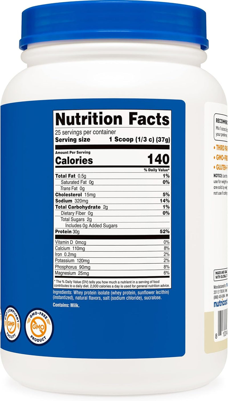 Nutricost Whey Protein Isolate Powder 2lb - Gluten Free & Non-GMO