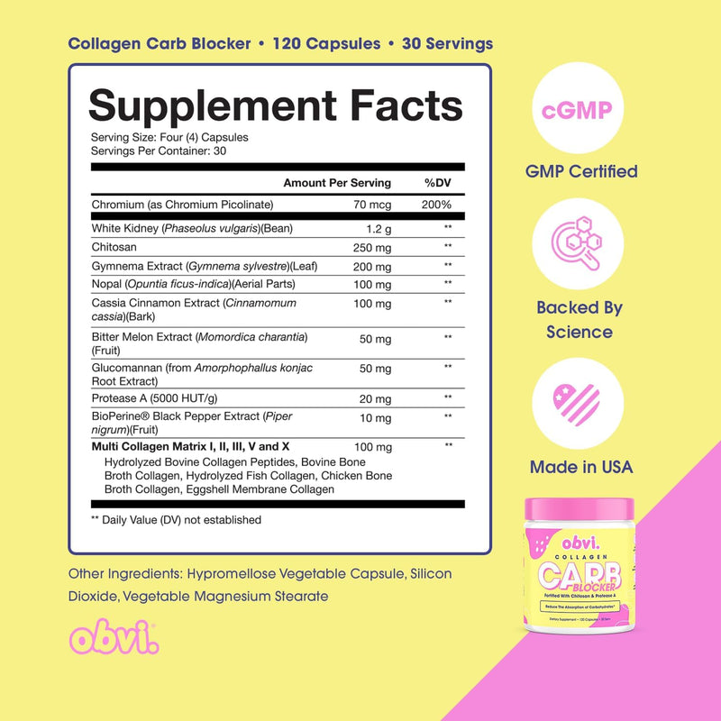 Obvi Guilt-Free Carb Blocker 120 Capsules, 30 Servings -  Supports Fitness Goals, Carb Absorption Blocker with White Kidney Bean Extract
