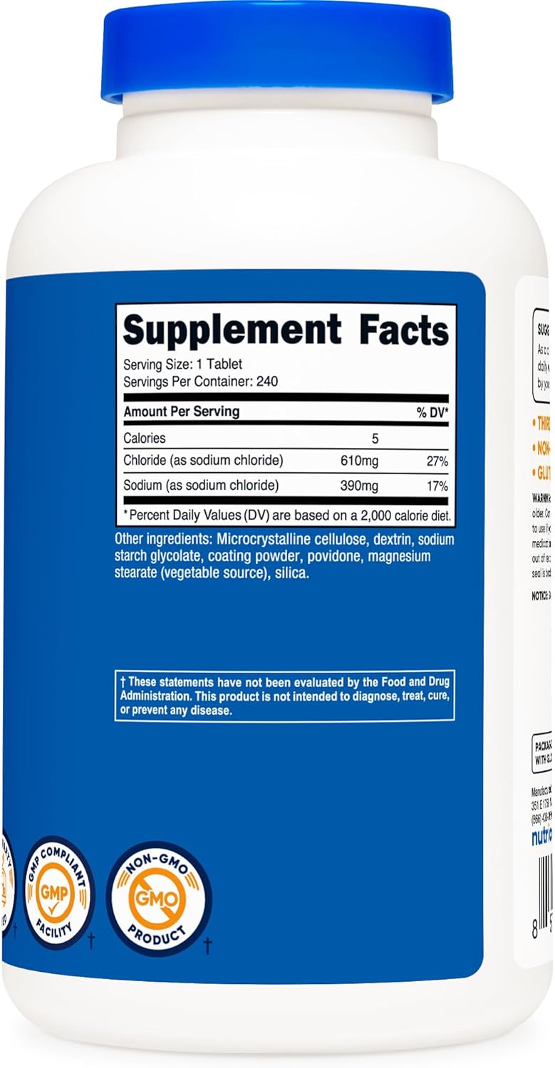 Nutricost Sodium Chloride 1000mg, 240 Tablets - Salt Tablets, Non-GMO, Gluten Free