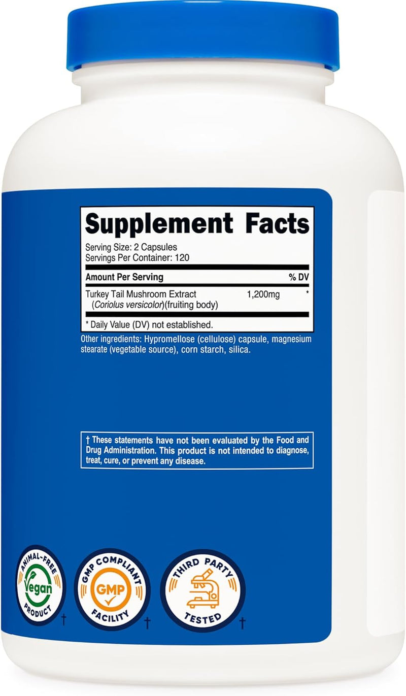 Nutricost Turkey Tail Mushroom Capsules 1200mg, 240 Capsules - Gluten Free, Non-GMO, and Vegetarian Friendly
