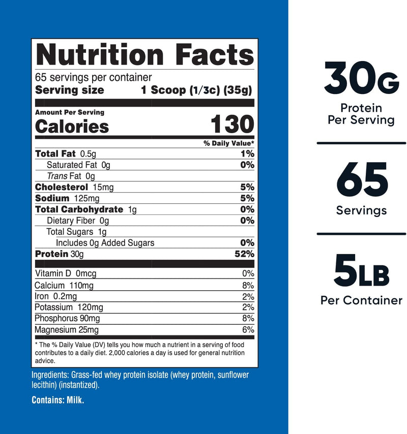 Nutricost Grass-Fed Whey Protein Isolate 5lb - Unflavoured