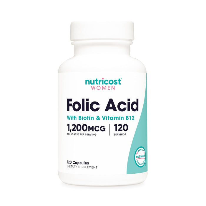 Nutricost Folic Acid for Women with Biotin and Vitamin B12, 120 Capsules - Veggie Caps, Non-GMO & Gluten Free