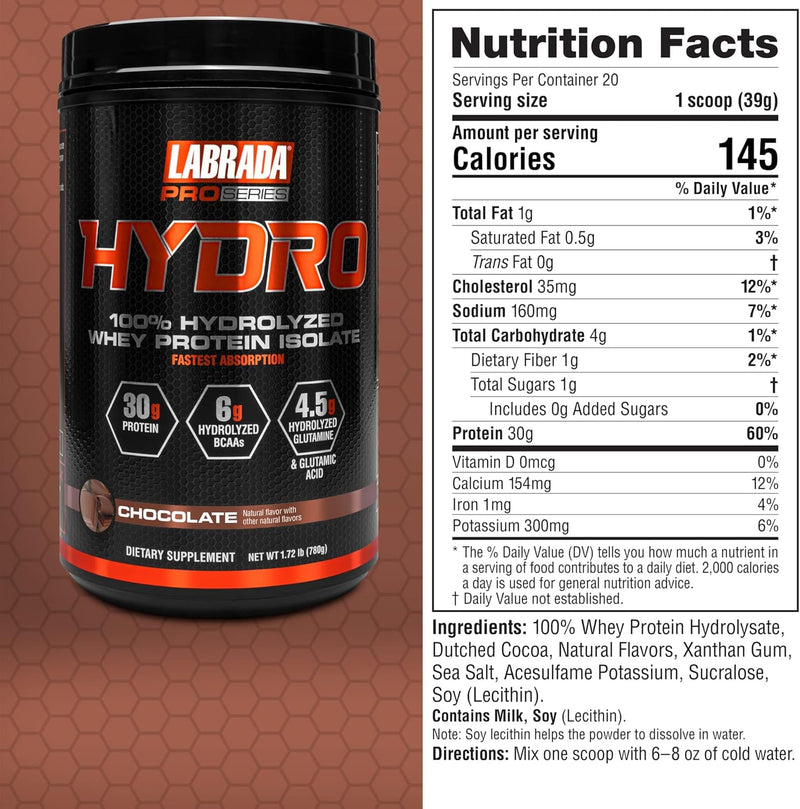 Labrada PRO SERIES HYDRO 100% Hydrolyzed Whey Protein Isolate, 1.7lb