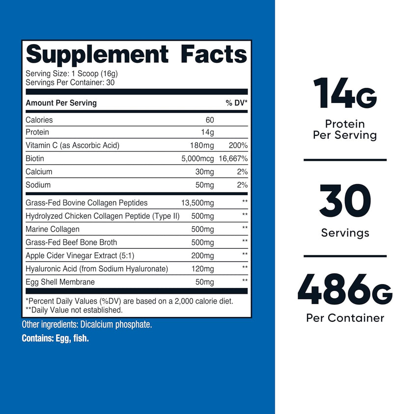 Nutricost Multi Collagen Protein Complex, Unflavored, 30 Servings - Supplement with Biotin, Hyaluronic Acid, and Collagen Peptides