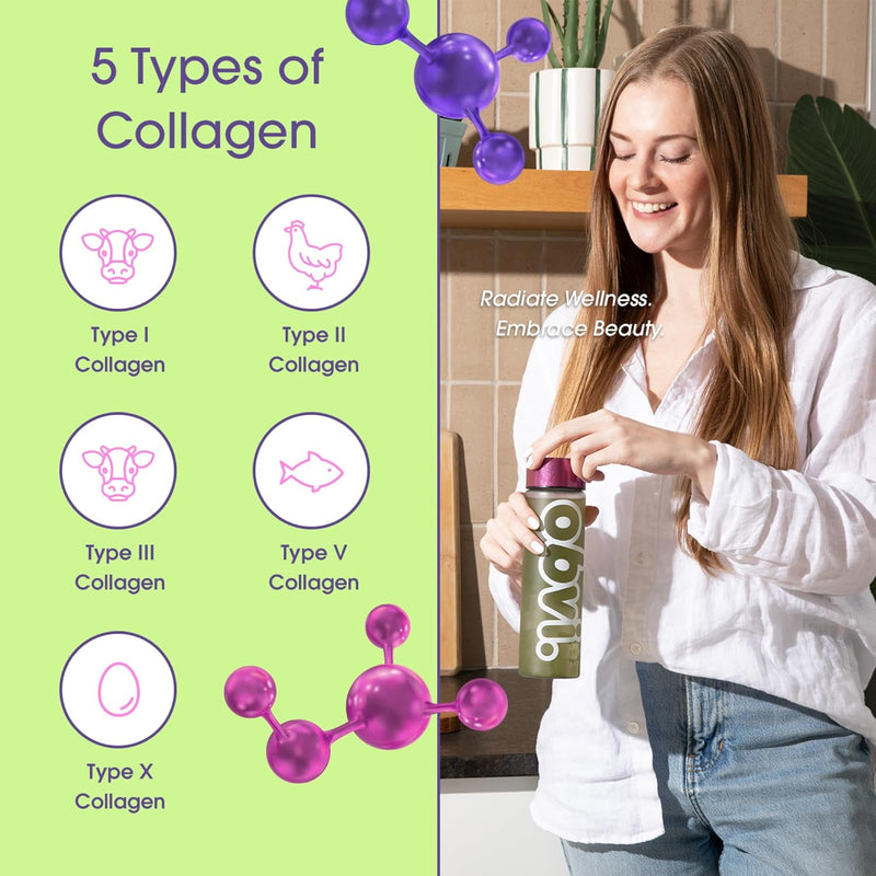 Obvi Collagen Greens, Strawberry Lychee, 25 Servings - Organic Greens Superfood Powder with Collagen Peptides