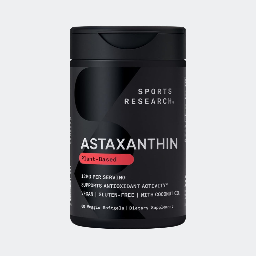 Sports Research Plant Based Astaxanthin (12mg) with Organic Coconut Oil, 60 veggie softgels - Better Absorption | Vegan Certified & Non-GMO Project Verified
