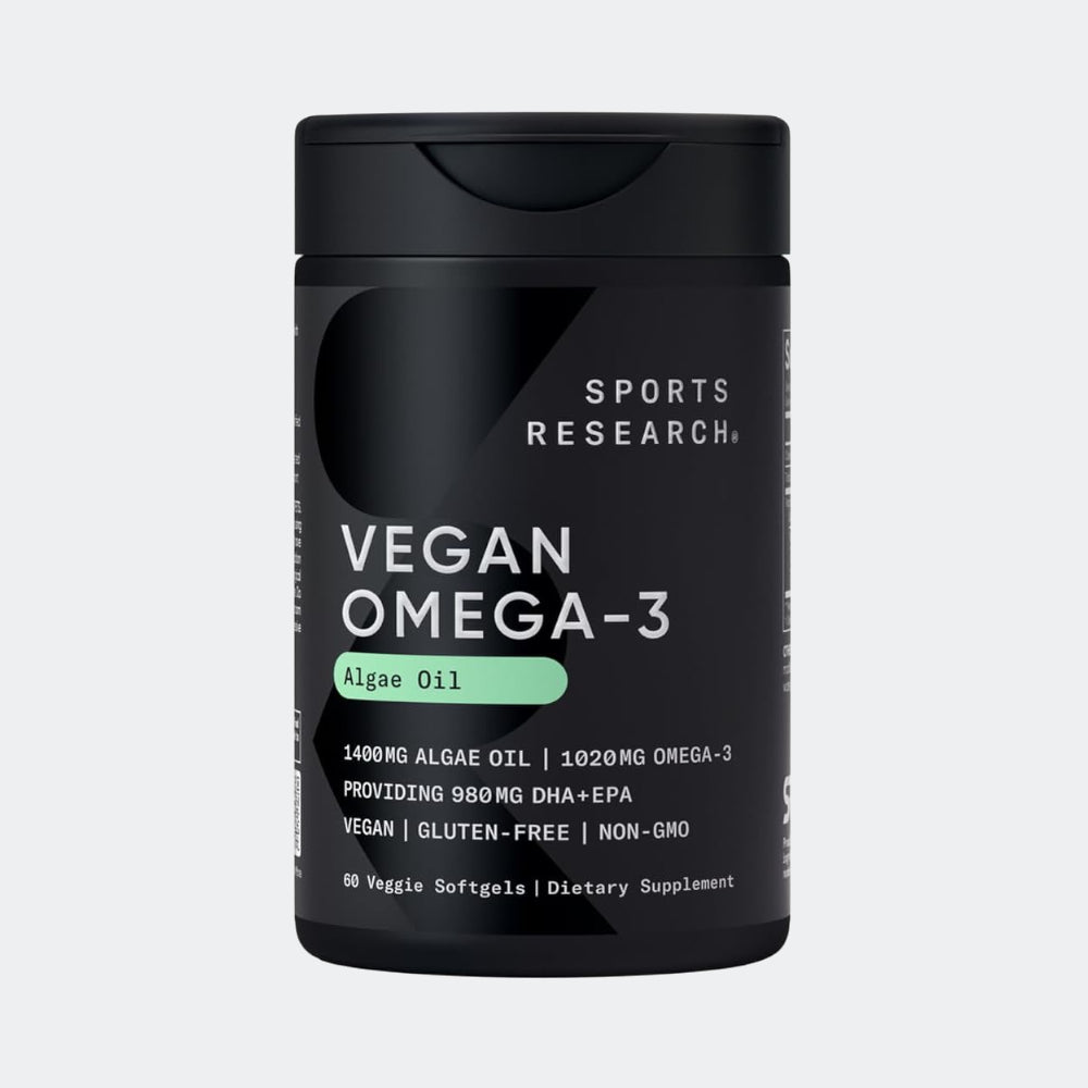 Sports Research Vegan Omega-3 1400mg Algae Oil, 60 Veggie softgels - Highest Levels of Vegan DHA & EPA Fatty Acids