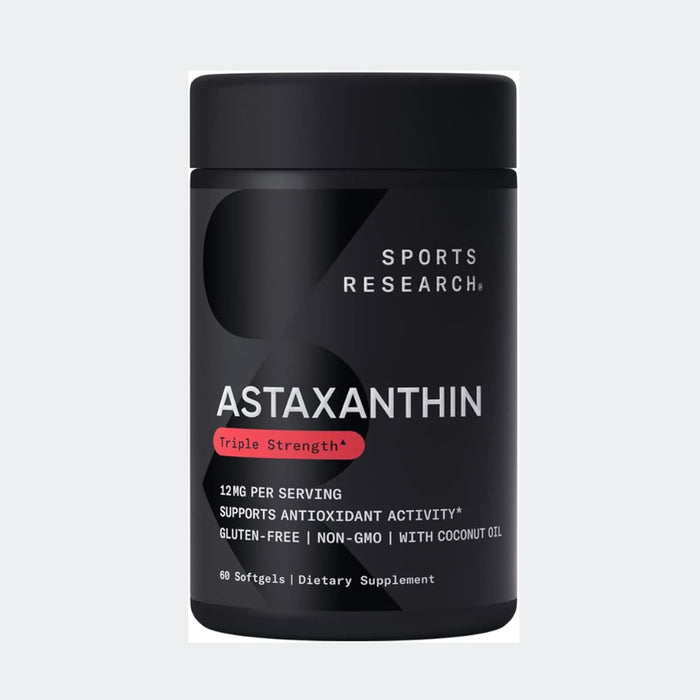 Sports Research Astaxanthin Triple Strength (12mg) with Organic Coconut Oil | Non-GMO, Soy & Gluten Free - 60 Mini Softgels