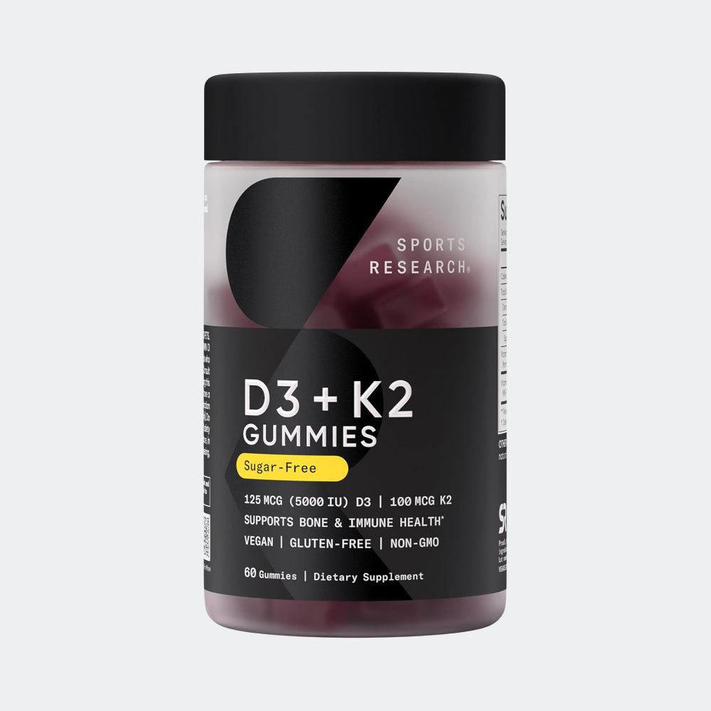 Sports Research Vegan Vitamin D3 + K2 Gummy Supplements, 60 Gummies - 5000iu Vitamin D with 100mcg Mk7 Vitamin K - Supports Bone& Immune Health