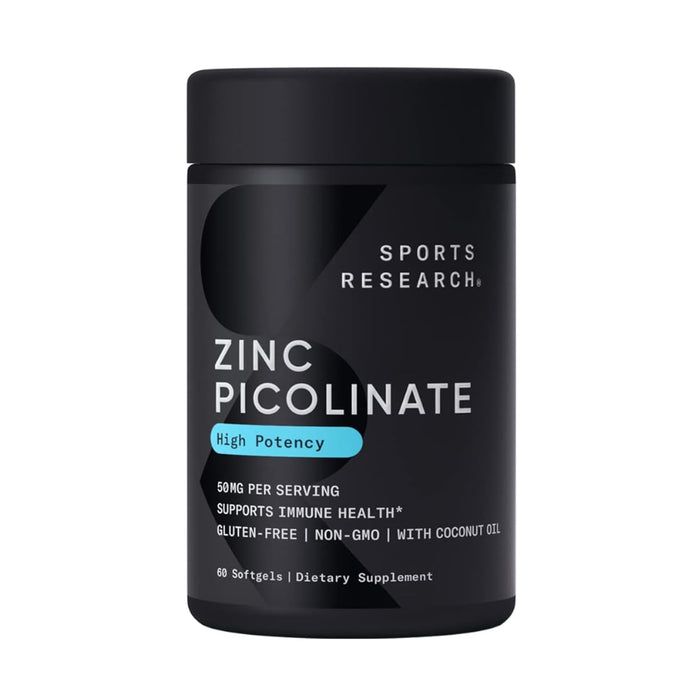 Sports Research Zinc Picolinate 50mg with Organic Coconut Oil, 60 Liquid Softgels