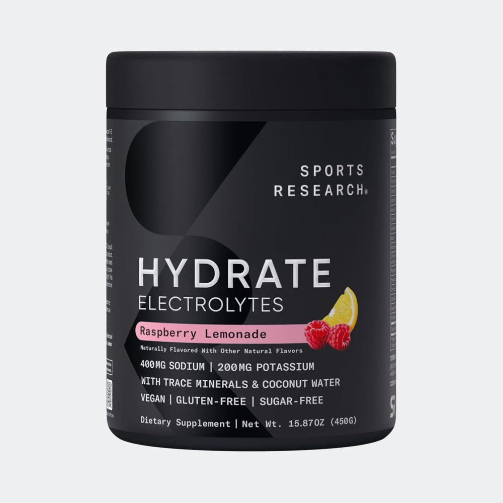 Sports Research Hydrate Electrolytes Powder, 90 serving - Sugar-Free & Naturally Flavored with Vitamins, Minerals, and Coconut Water