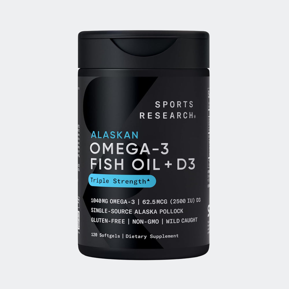 Sports Research Alaskan Omega-3 Fish Oil 1040mg + Vitamin D3 2500iu, 120 softgels - Supports Brain & Heart Health