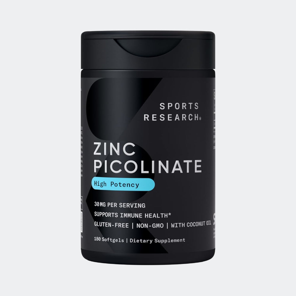 Sports Research Zinc Picolinate 30mg with Organic Coconut Oil - Highly Absorbable Zinc Supplement for Healthy Immune & Enzyme Function