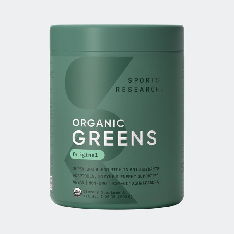 Sports Research Organic Greens Superfood Powder 200g - Spirulina & Chlorella, Adaptogens, Enzymes, Probiotics & 8 VIT Bs for Gut & Mood Support