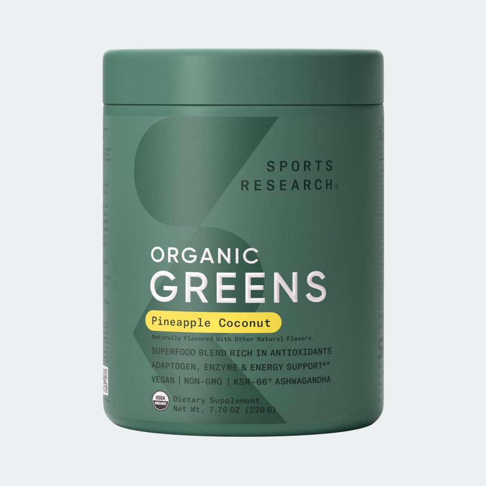 Sports Research Organic Greens Superfood Powder 200g - Spirulina & Chlorella, Adaptogens, Enzymes, Probiotics & 8 VIT Bs for Gut & Mood Support