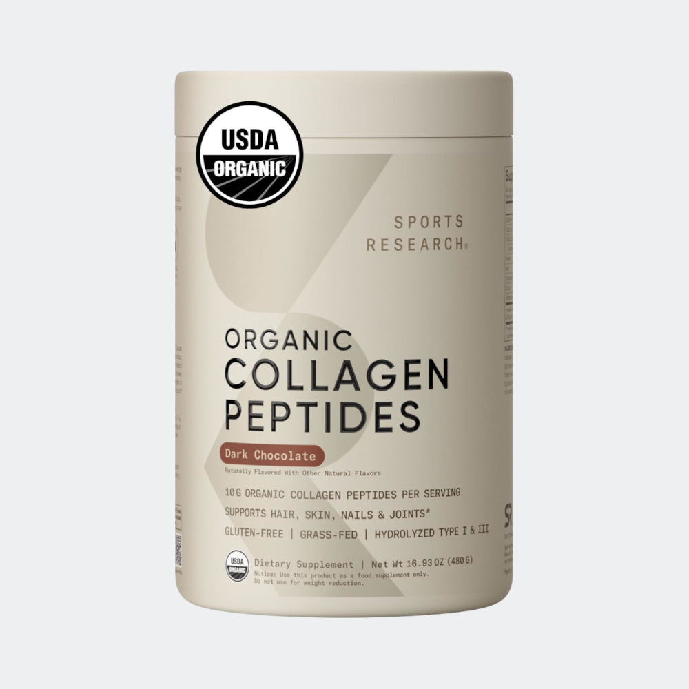 Sports Research Organic Collagen Peptides, Dark Chocolate, 480g - Hydrolyzed Type I & III Collagen Protein Powder with Amino Acids