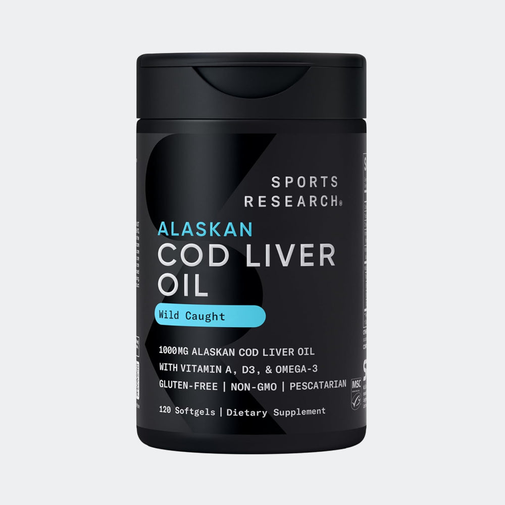 Sports Research Omega-3 Wild Alaskan Cod Liver Oil 1000mg, 120 softgels - Burpless, Bovine Free, Non-GMO, & MSC Certified Sustainable
