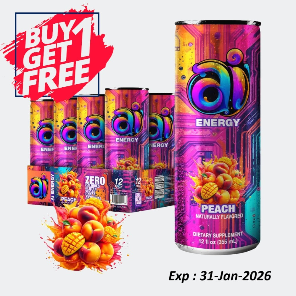 AI Energy Sugar Free Energy Drink Zero Calorie & Zero Carb Beverage for Enhanced Alertness - Pack of 12