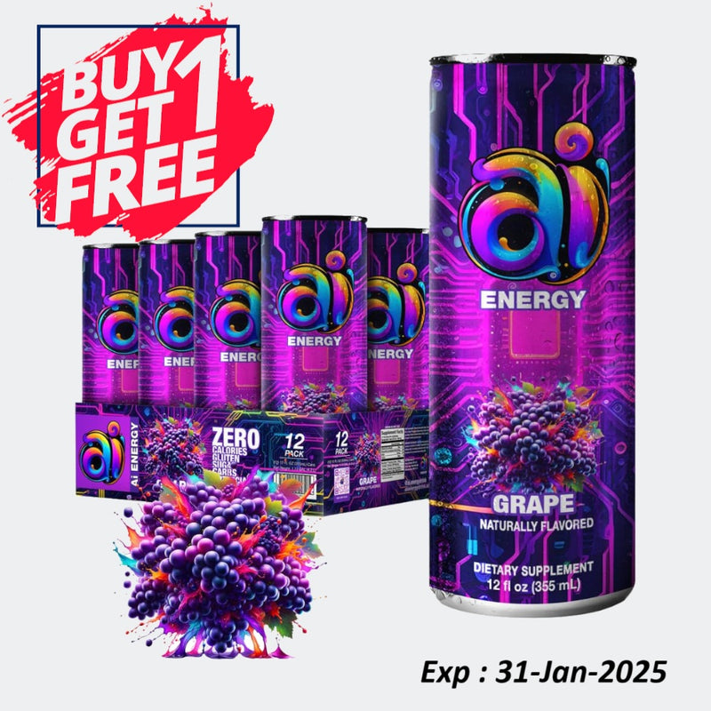 AI Energy Sugar Free Energy Drink Zero Calorie & Zero Carb Beverage for Enhanced Alertness - Pack of 12