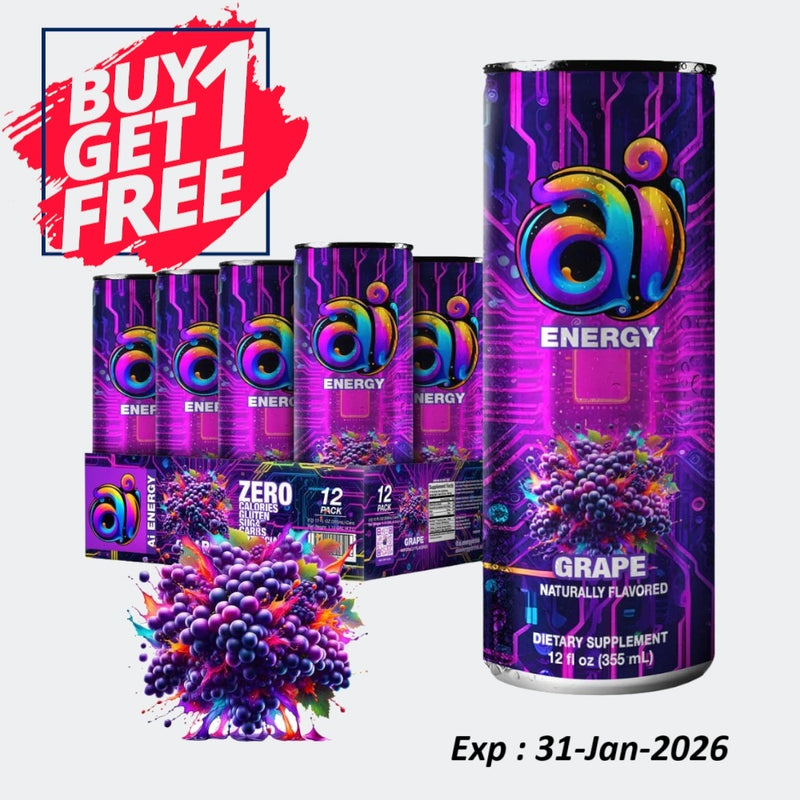 AI Energy Sugar Free Energy Drink Zero Calorie & Zero Carb Beverage for Enhanced Alertness - Pack of 12