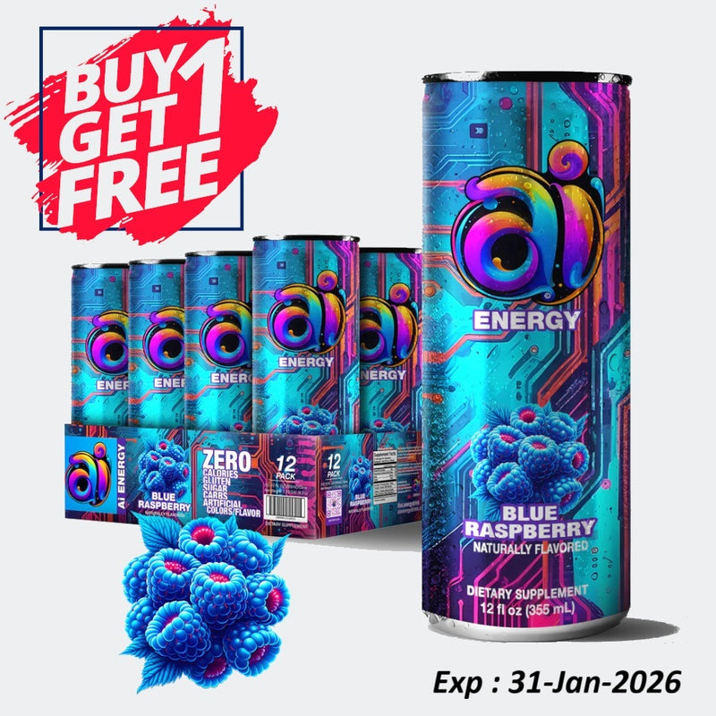 AI Energy Sugar Free Energy Drink Zero Calorie & Zero Carb Beverage for Enhanced Alertness - Pack of 12