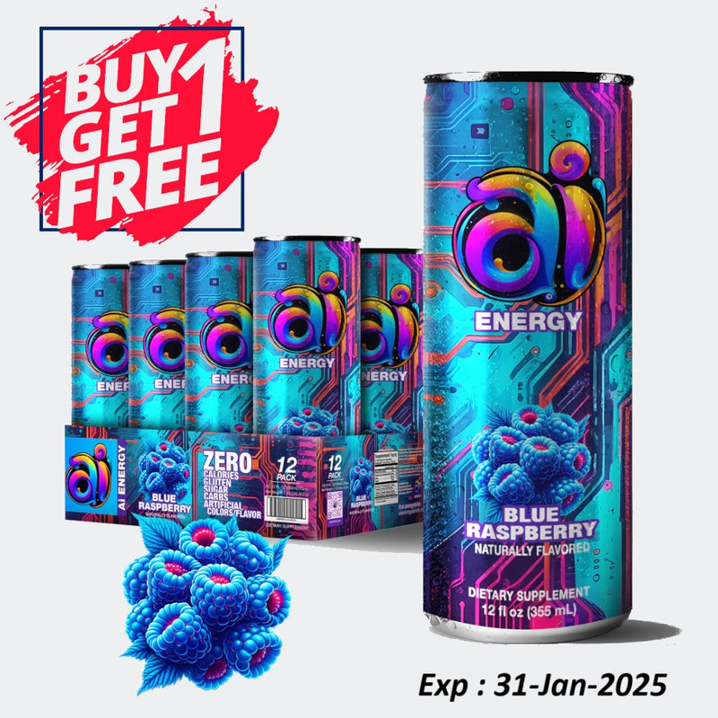 AI Energy Sugar Free Energy Drink Zero Calorie & Zero Carb Beverage for Enhanced Alertness - Pack of 12