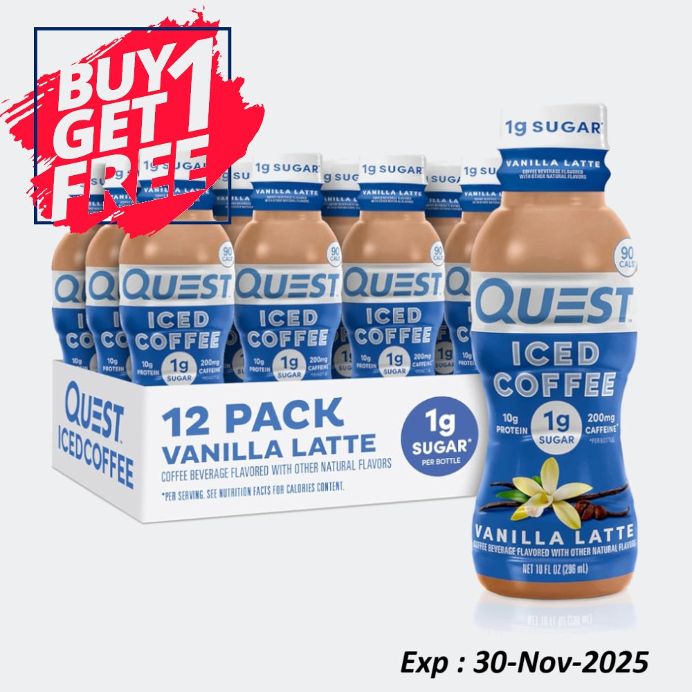 Quest Nutrition Iced Coffee 1g of Sugar, 10g of Protein, 90 calories, 200mg of caffeine - Pack of 12