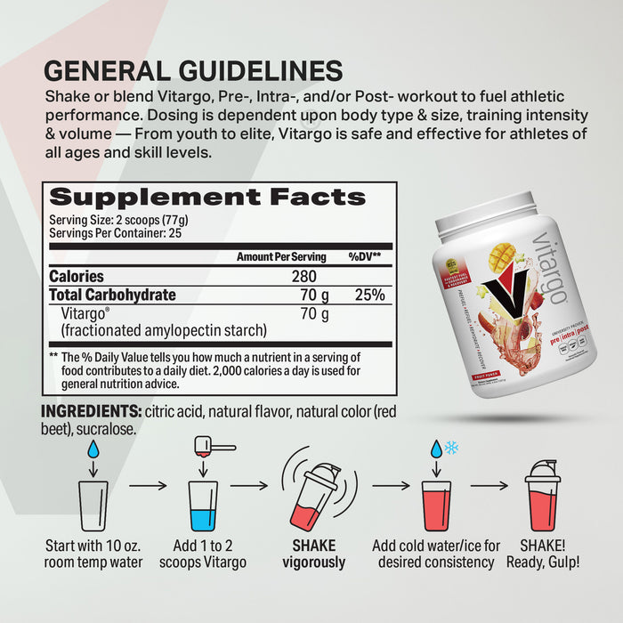 Vitargo Carbohydrate Powder 4lbs, 2x Faster Absorbing, Pre, Intra & Post, Sugar-Free Complex Carb Powder for Recovery