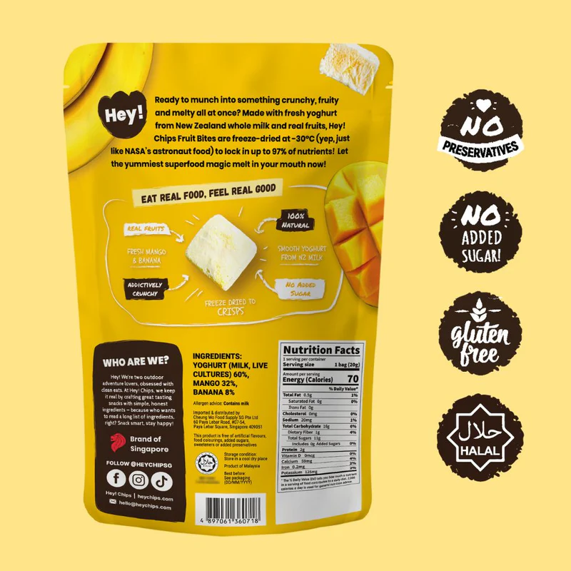 Hey! Chips Freeze-Dried Mango Banana Fruit Bites 20g