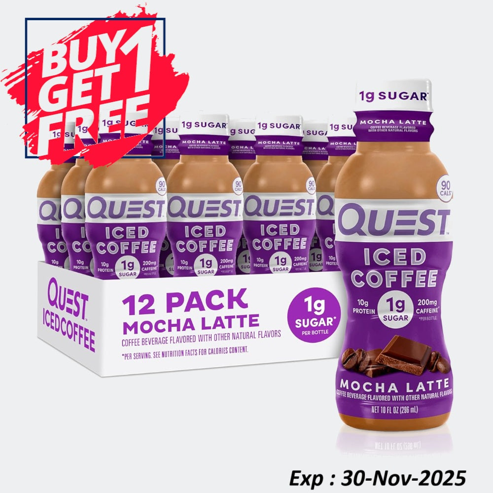 Quest Nutrition Iced Coffee 1g of Sugar, 10g of Protein, 90 calories, 200mg of caffeine - Pack of 12