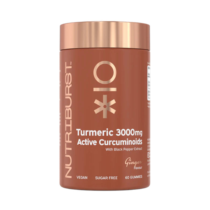 Nutriburst Turmeric 3000mg Active Curcuminoids with Black Pepper Extract, Vegan, Sugar Free, 60 Ginger gummies