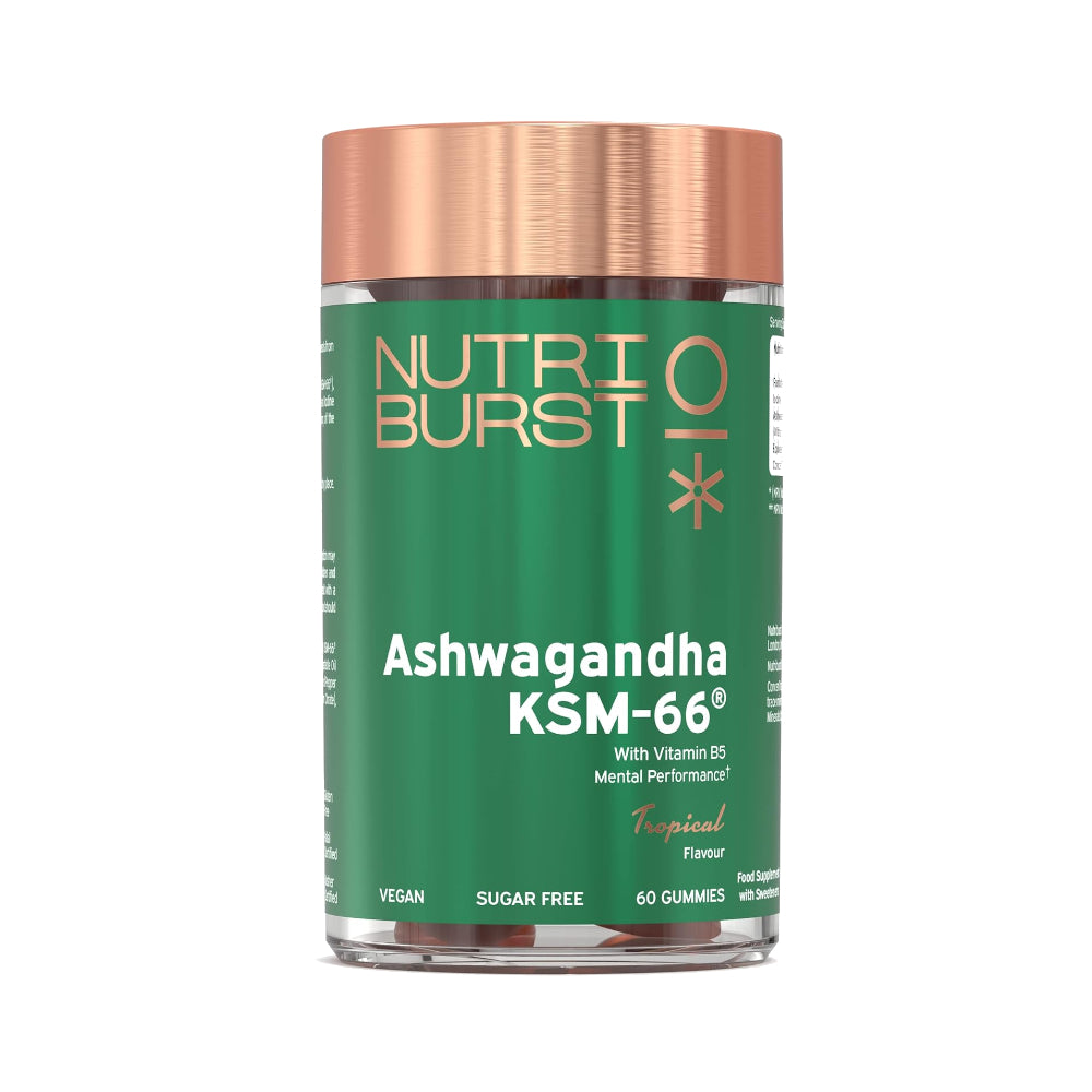 Nutriburst 300mg Ashwagandha + Vitamin B5 & Iodine, Tropical, 60 gummies
