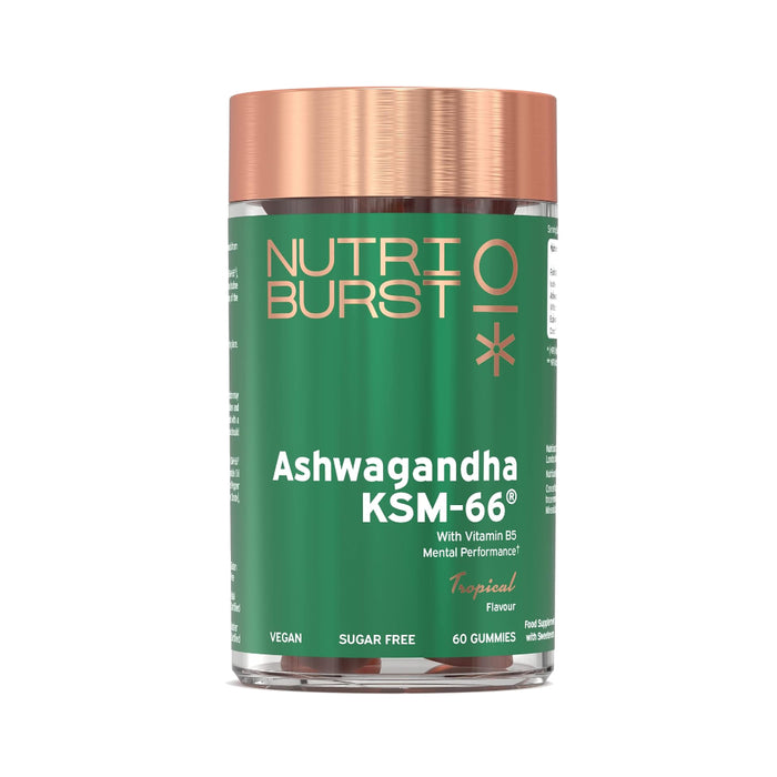 Nutriburst 300mg Ashwagandha + Vitamin B5 & Iodine, Tropical, 60 gummies