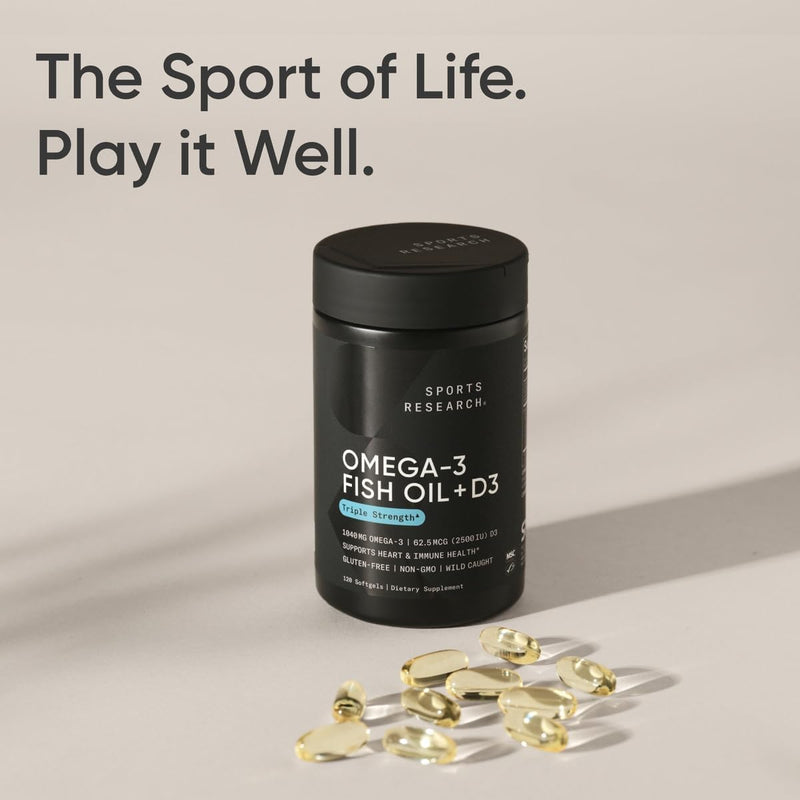 Sports Research Alaskan Omega-3 Fish Oil 1040mg + Vitamin D3 2500iu, 120 softgels - Supports Brain & Heart Health