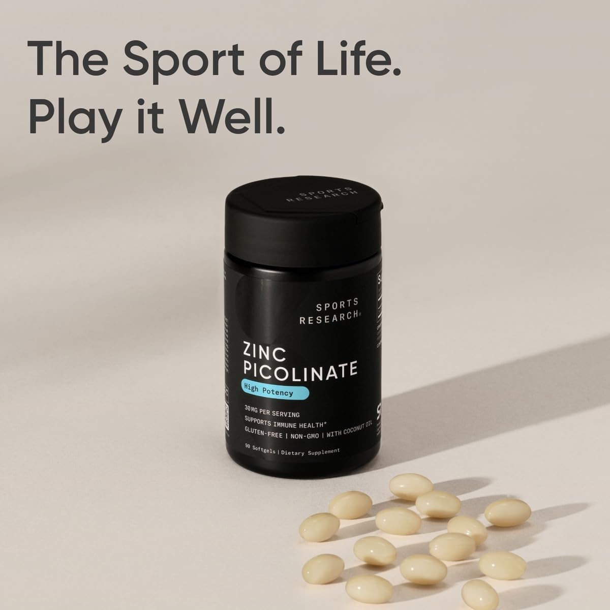 Sports Research Zinc Picolinate 30mg with Organic Coconut Oil - Highly Absorbable Zinc Supplement for Healthy Immune & Enzyme Function