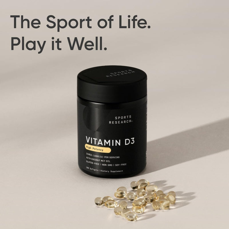 Sports Research Vitamin D3 1000iu, 360 softgels - Vitamin D for Strong Bones & Immune Health - Supports Calcium Absorption