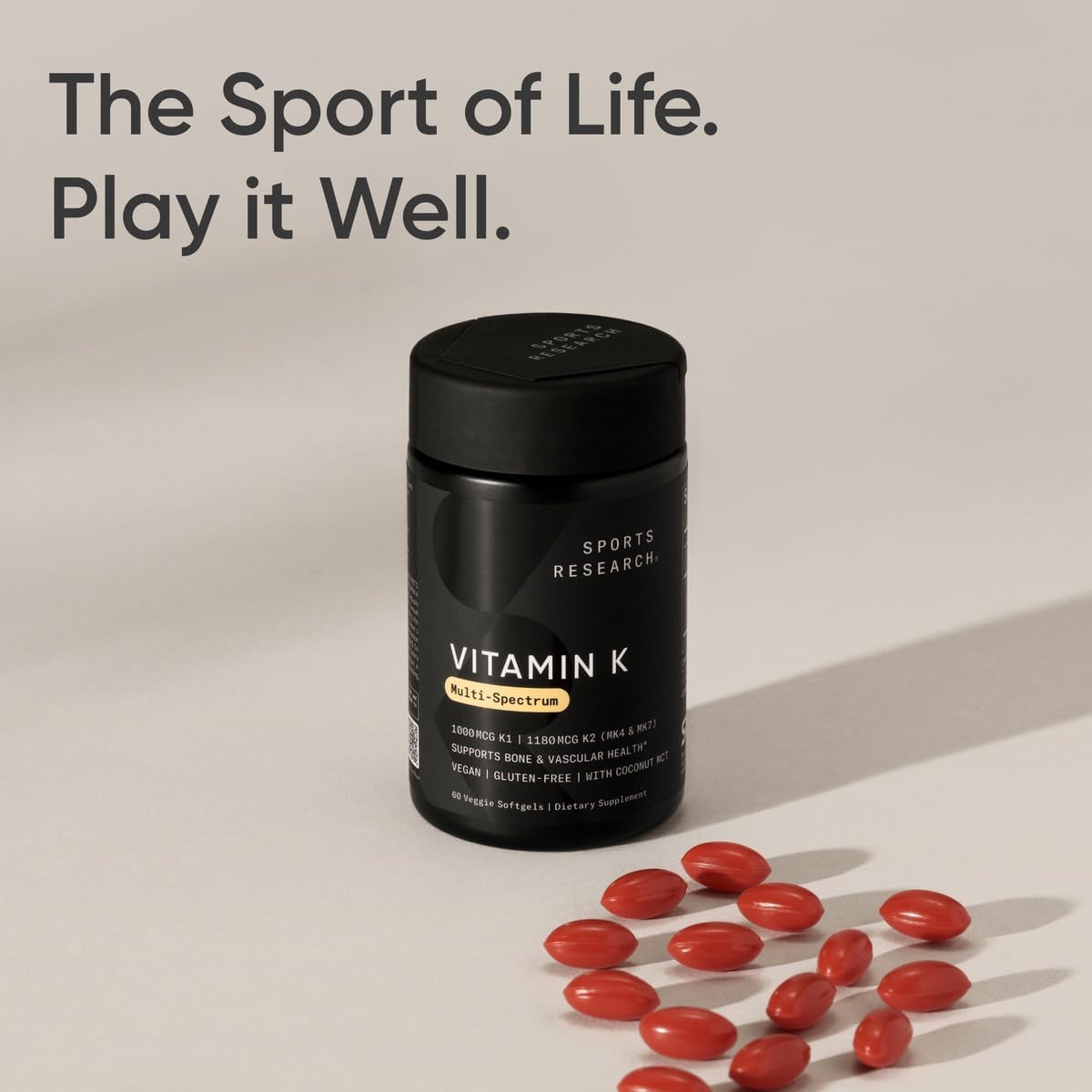 Sports Research Vitamin K Multi-Spectrum, 60 softgels - Vegan Friendly, Plantgel Capsule