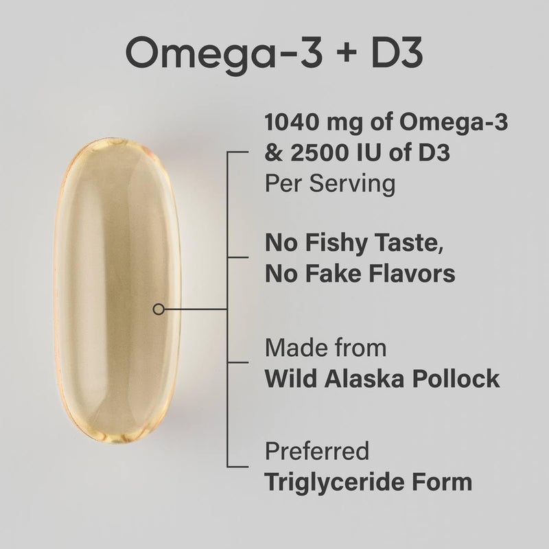 Sports Research Alaskan Omega-3 Fish Oil 1040mg + Vitamin D3 2500iu, 120 softgels - Supports Brain & Heart Health