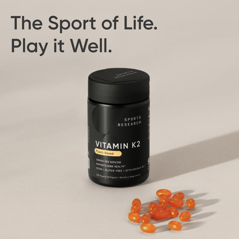 Sports Research Vitamin K2 with Coconut MCT Oil, 120 Veggie softgels - Vegan Certified, Non-GMO Verified, Gluten & Soy Free