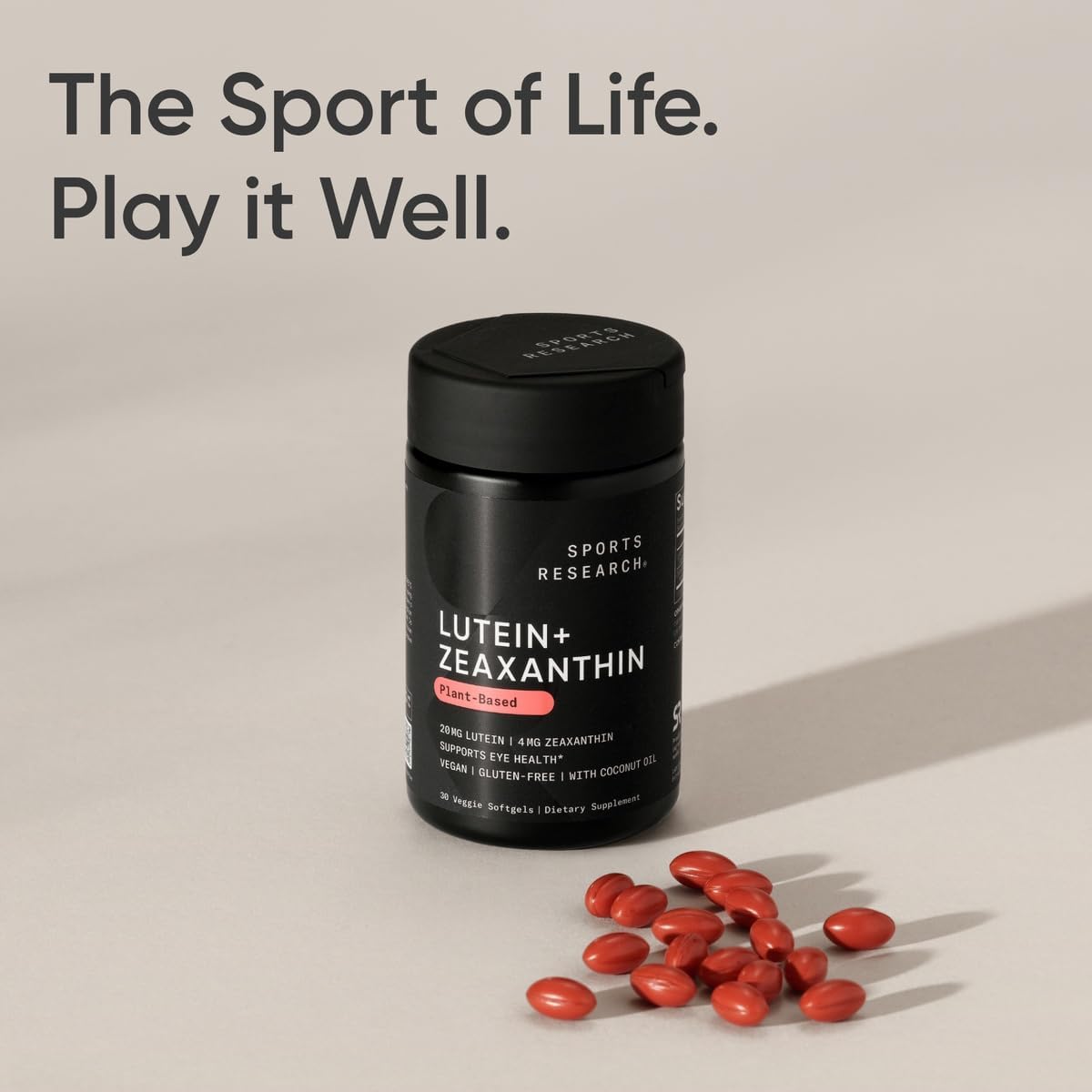 Sports Research Vegan Lutein + Zeaxanthin (20mg) with Organic Coconut Oil, 120 softgels - Better Absorption ~ Supports Vision & Eye Health