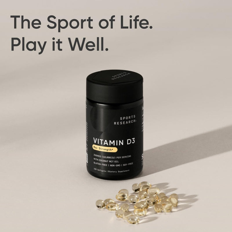 Sports Research Vitamin D3 10000iu, 120 softgels - Vitamin D for Strong Bones & Immune Health - Supports Calcium Absorption