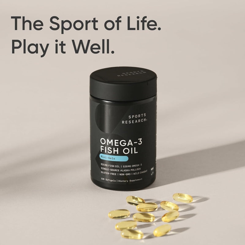 Sports Research Omega-3 Fish Oil, 120 softgels - Easy to Swallow Omega-3 Fatty Acids from Wild Caught Alaska Pollock