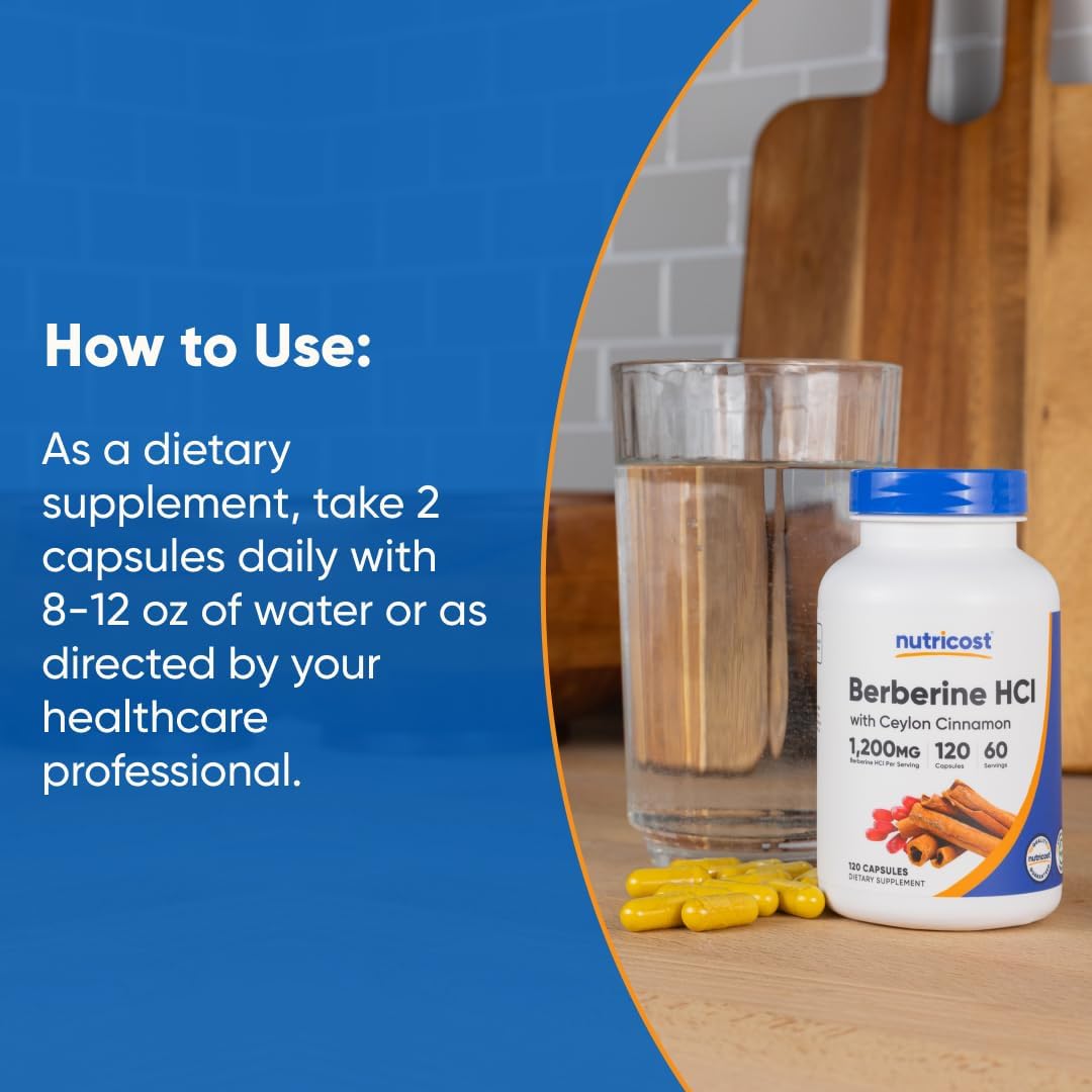 Nutricost Berberine HCl with Ceylon Cinnamon - 120 Capsules
