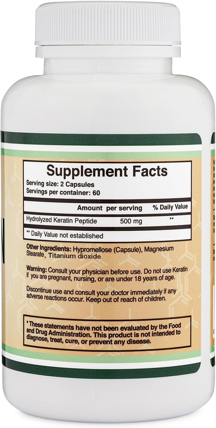 Double Wood Supplements Keratin Hair Growth Vitamin 500mg - 120 Capsules