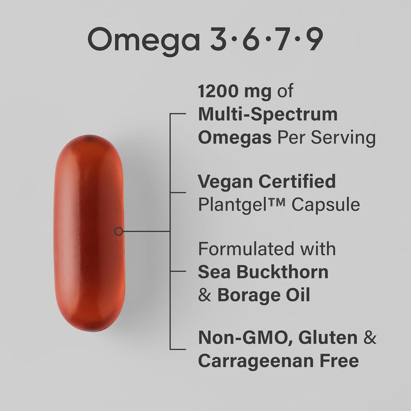 Sports Research Vegan Omega 3.6.7.9, 90 Veggie softgels - 1200 mg of Multi-Spectrum Omega Fatty Acids Certified Non-GMO Formula with Sea Buckthorn & Borage Oil